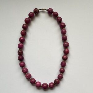 Purple Stone Bead Necklace with gold tone accent beads